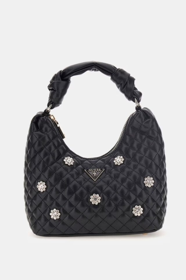 Guess Everlee Çiçek Detaylı Mini Hobo Çanta Siyah