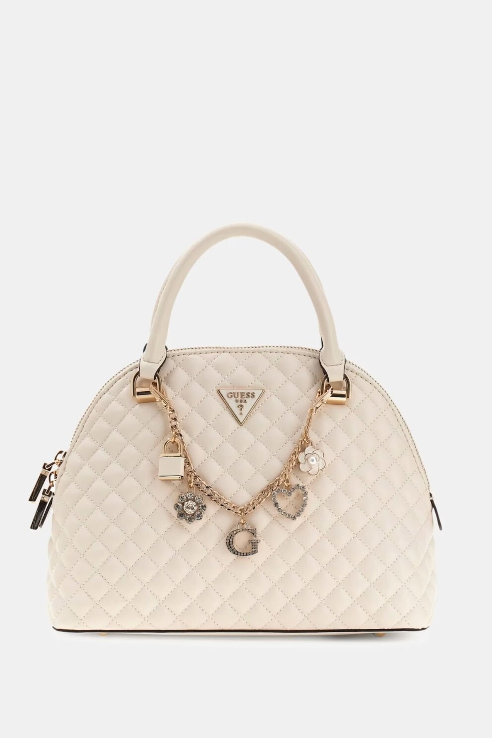 Guess Everlee Taş Detaylı Charm’lı El Çantası Beyaz