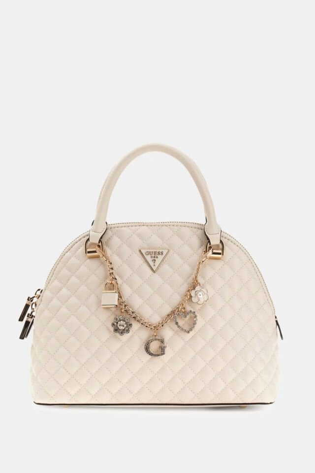 Guess Everlee Taş Detaylı Charm’lı El Çantası Beyaz