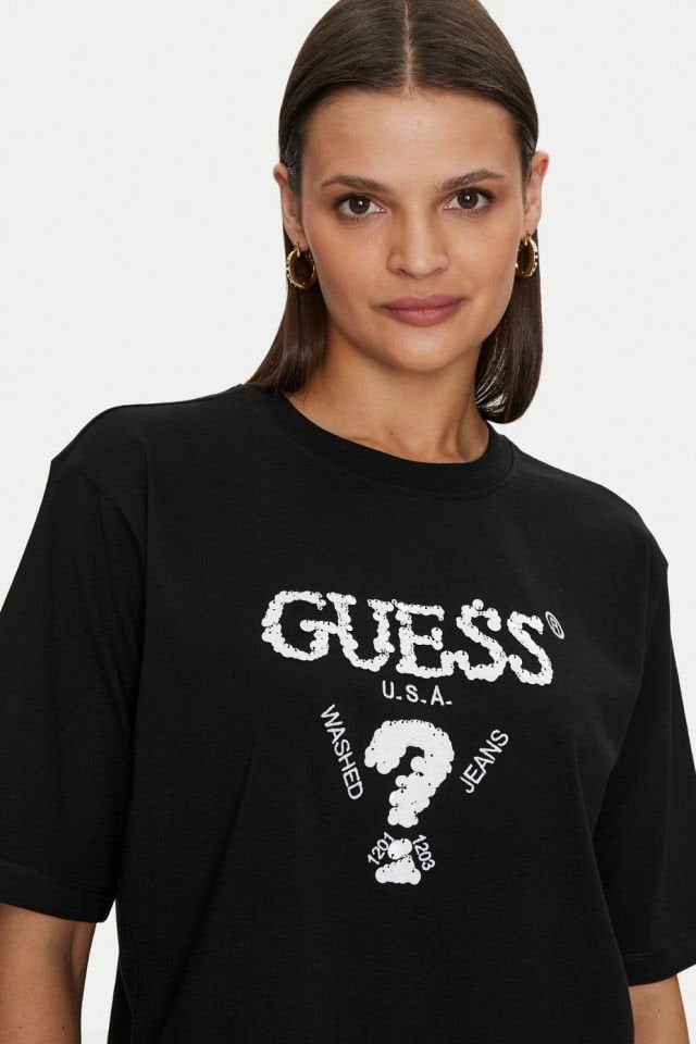 Guess Payetli Önü Logolu T-shirt Siyah