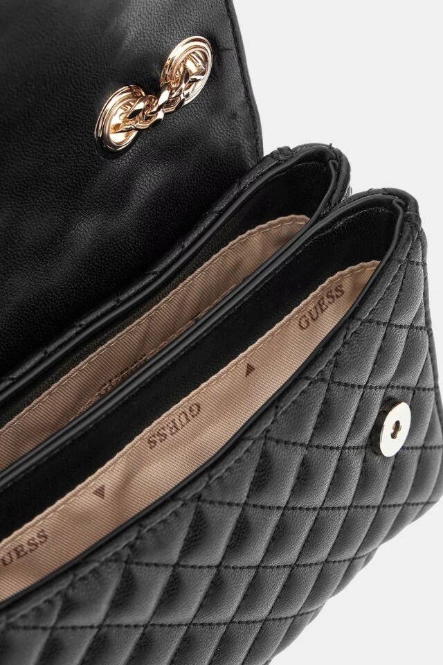 Guess Everlee Taşlı Çiçek Detaylı Çapraz Çanta Siyah