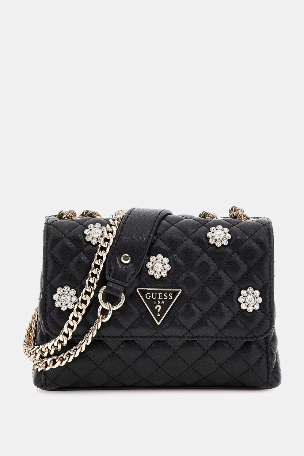 Guess Everlee Taşlı Çiçek Detaylı Çapraz Çanta Siyah