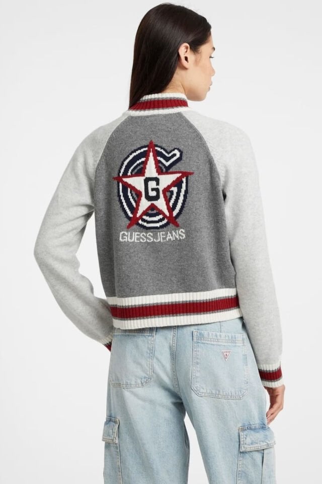 Guess Yün Karışımlı İntarsia Kazak Gri