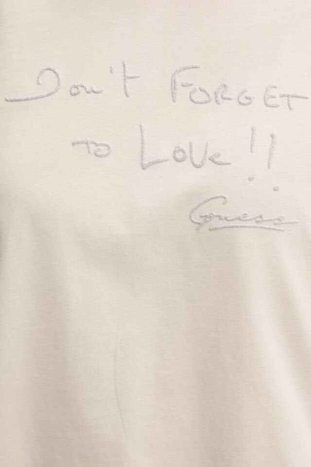 Gues Yazılı Pamuklu Regular Fit Bisiklet Yaka Krem