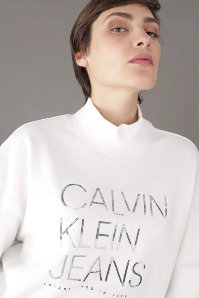 Calvin Klein Jeans Kadın İşlemeli Logo Sweatshirt Beyaz