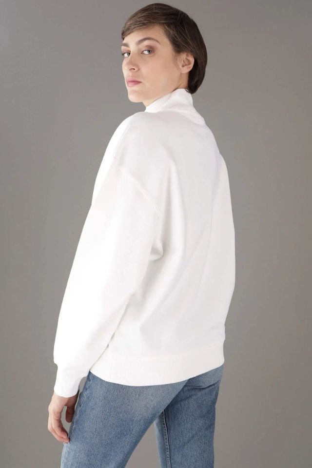Calvin Klein Jeans Kadın İşlemeli Logo Sweatshirt Beyaz