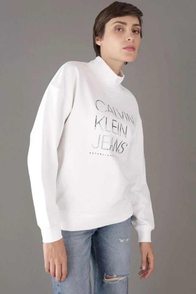 Calvin Klein Jeans Kadın İşlemeli Logo Sweatshirt Beyaz