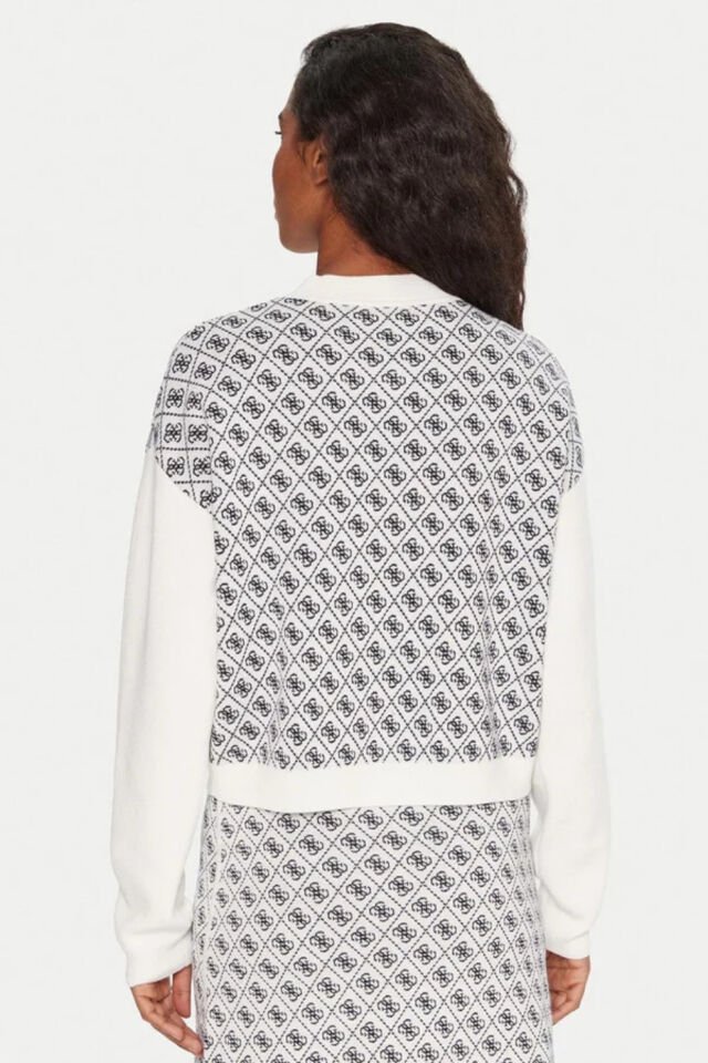 Guess'in Tamamı Mavi Logolu Beyaz Balıkçı Yaka Kazak