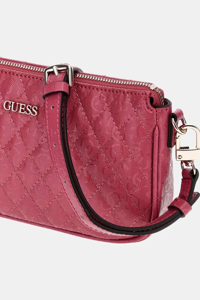 Guess Yarmilla 4G ve Peony Logolu Rugan Mini Çapraz Çanta Fuşya