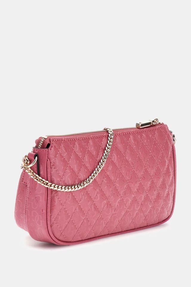 Guess Yarmilla 4G ve Peony Logolu Rugan Mini Çapraz Çanta Fuşya