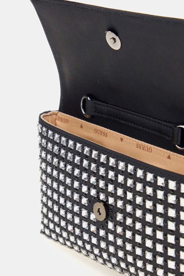 Guess Zalina Zımba Detaylı Clutch Çanta Siyah