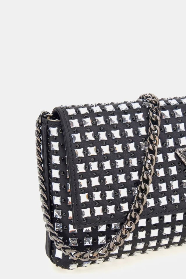 Guess Zalina Zımba Detaylı Clutch Çanta Siyah