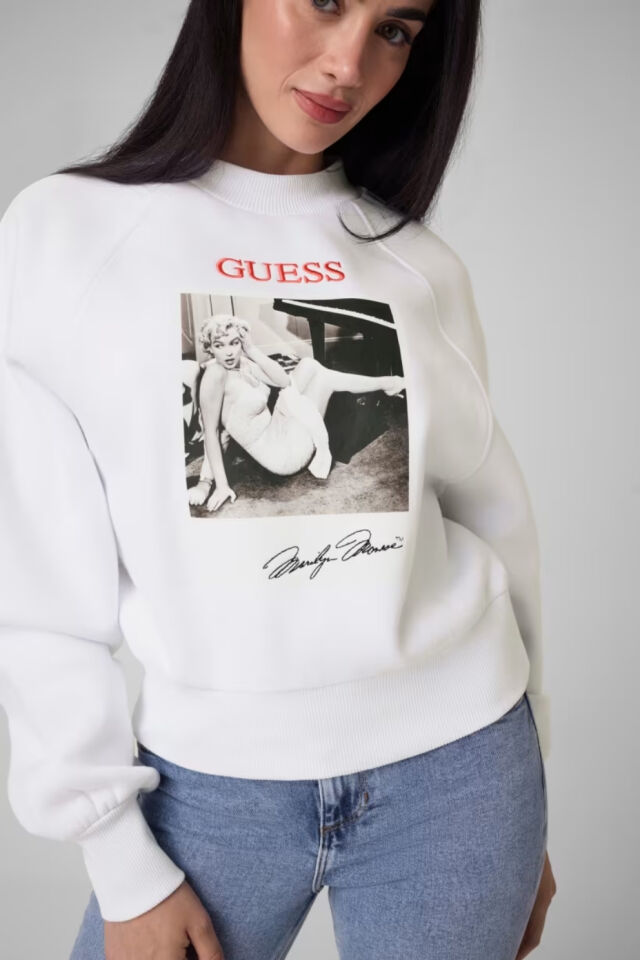 Guess Marylin Baskılı Sweatshirt Beyaz