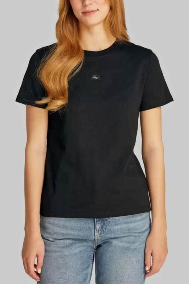 Calvin Klein T-Shirt Dokuma Etiket Normal Jersey Tişört Siyah