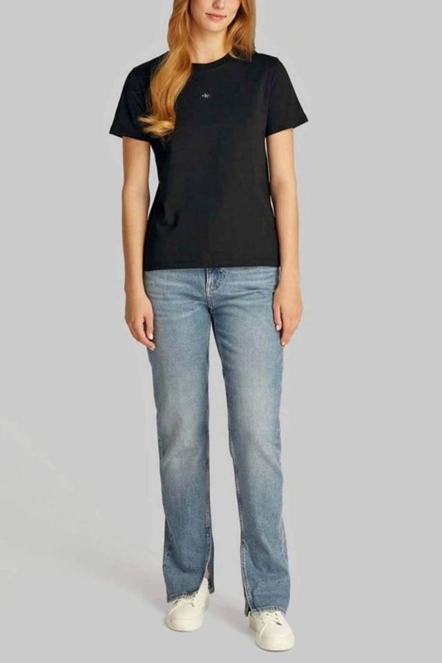 Calvin Klein T-Shirt Dokuma Etiket Normal Jersey Tişört Siyah