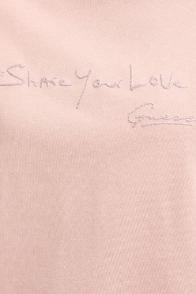 Gues Yazılı Pamuklu Regular Fit Bisiklet Yaka Pembe