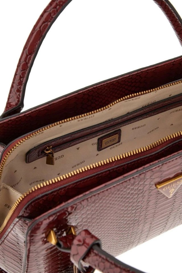 Guess Georgina Piton Desenli El Çantası Bordo