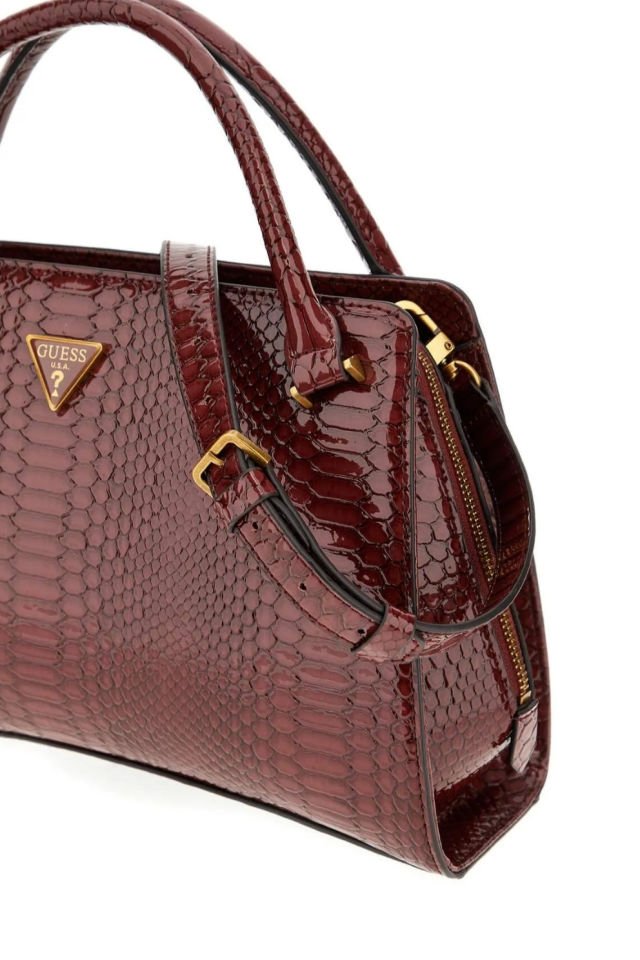 Guess Georgina Piton Desenli El Çantası Bordo