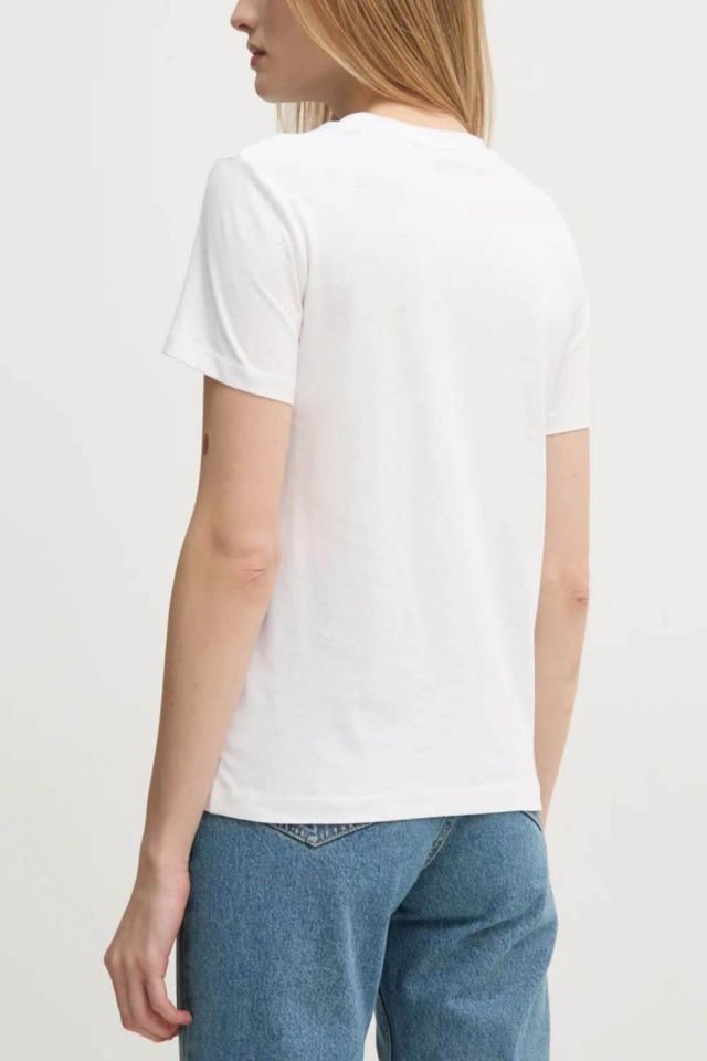 Calvin Klein T-Shirt Dokuma Etiket Normal Jersey Tişört Beyaz