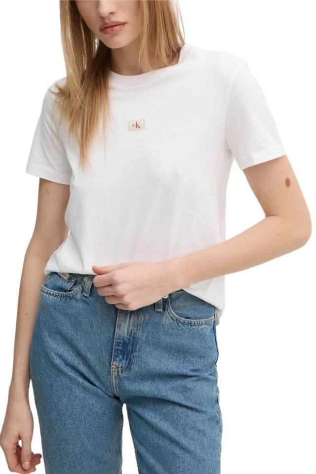 Calvin Klein T-Shirt Dokuma Etiket Normal Jersey Tişört Beyaz