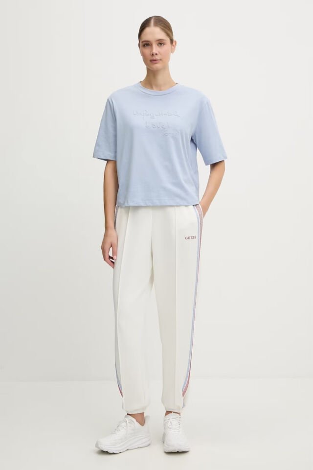 Gues Yazılı Pamuklu Regular Fit Bisiklet Yaka Mavi