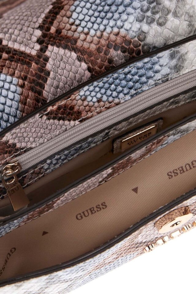 Guess Queensland  Kapaklı Yılan Derisi Görünümlü Çanta