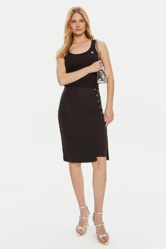 Guess Colettte Fitilli Kalın Askılı Regular Fit Yuvarlak Yaka Atlet Siyah