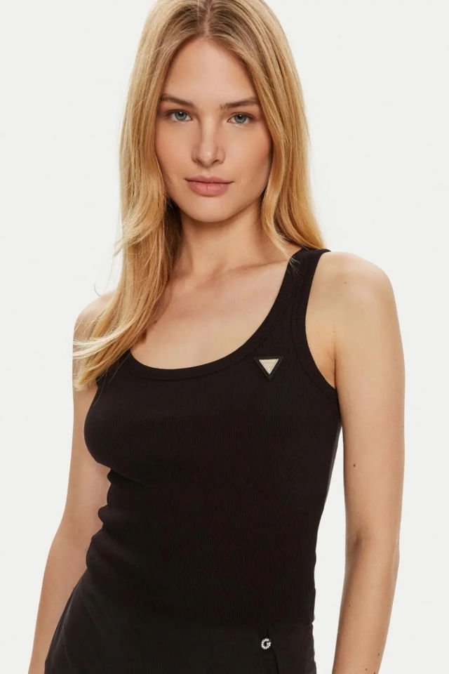 Guess Colettte Fitilli Kalın Askılı Regular Fit Yuvarlak Yaka Atlet Siyah