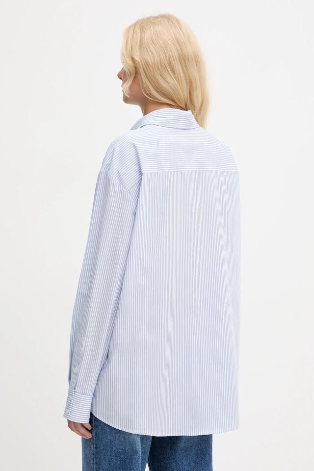 Guess Kadın Çizgili Uzun Kollu Gömlek Mavi