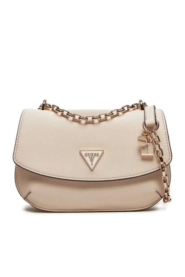Guess Kadın Fermuarlı Askılı Logo Detaylı Omuz Çantası Bej