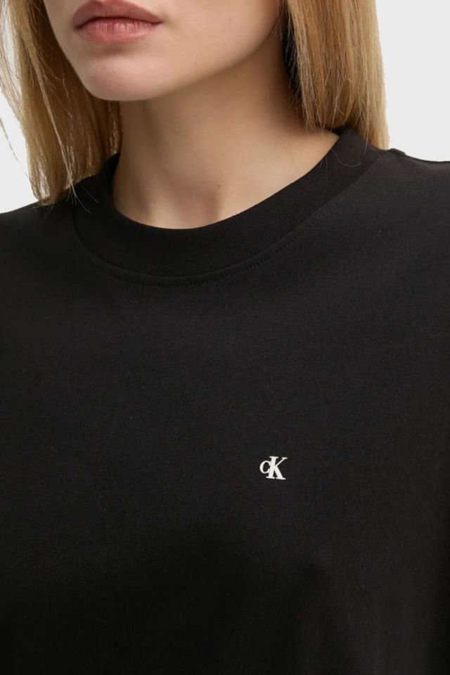 Calvin Klein Logo Baskılı % 100 Pamuk Relaxed Fit Bisiklet Yaka Bayan T Shirt Siyah