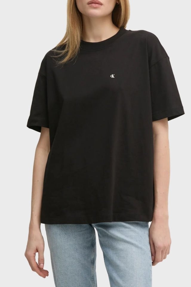 Calvin Klein Logo Baskılı % 100 Pamuk Relaxed Fit Bisiklet Yaka Bayan T Shirt Siyah