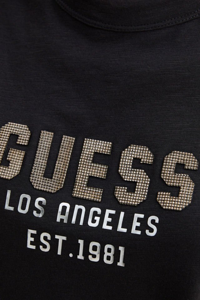 Guess Pyramide Pamuklu Bisiklet Yaka T Shirt Siyah