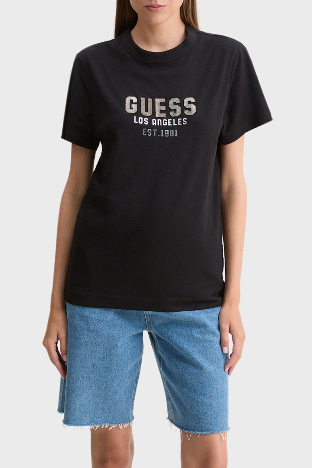 Guess Pyramide Pamuklu Bisiklet Yaka T Shirt Siyah