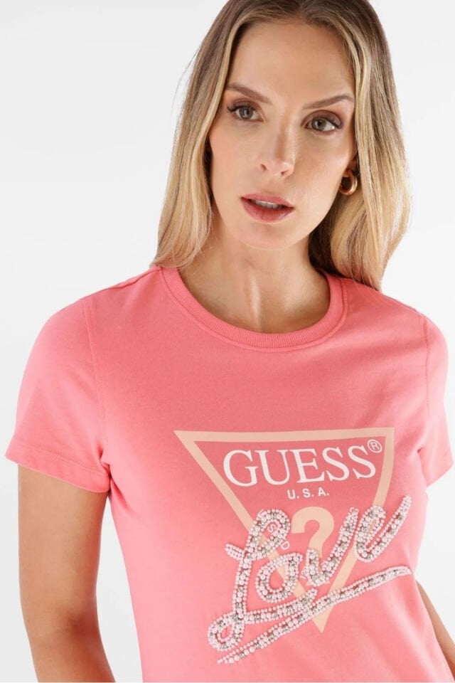 Guess Pearls Love Tişörtü Pembe
