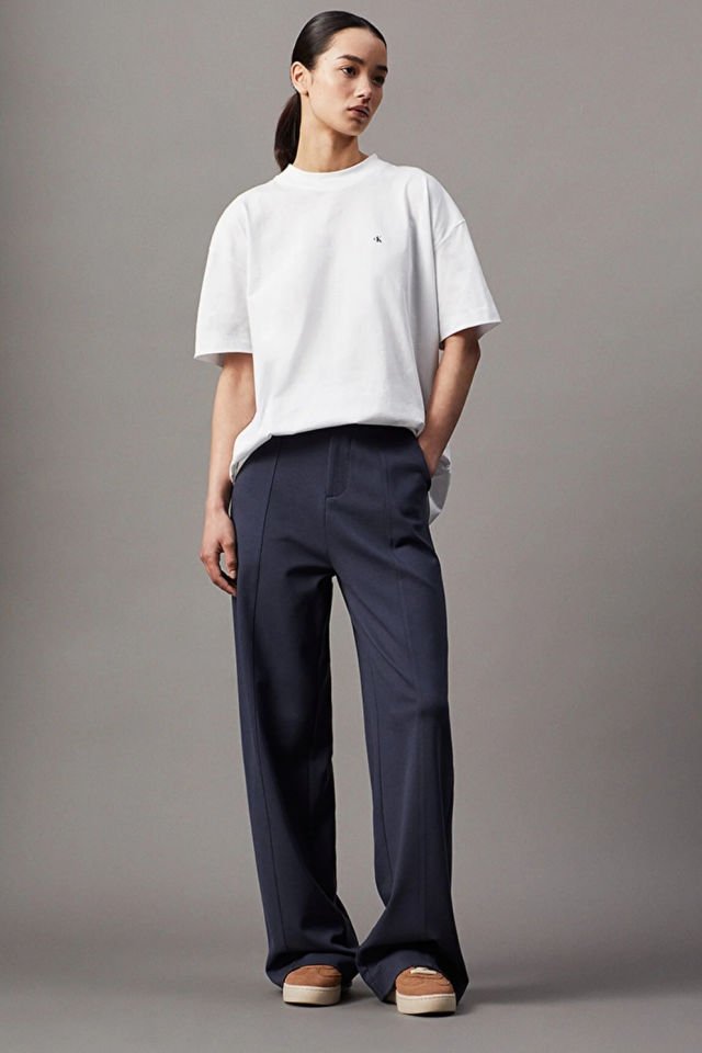 Calvin Klein Logo Baskılı % 100 Pamuk Relaxed Fit Bisiklet Yaka Bayan T Shirt Beyaz