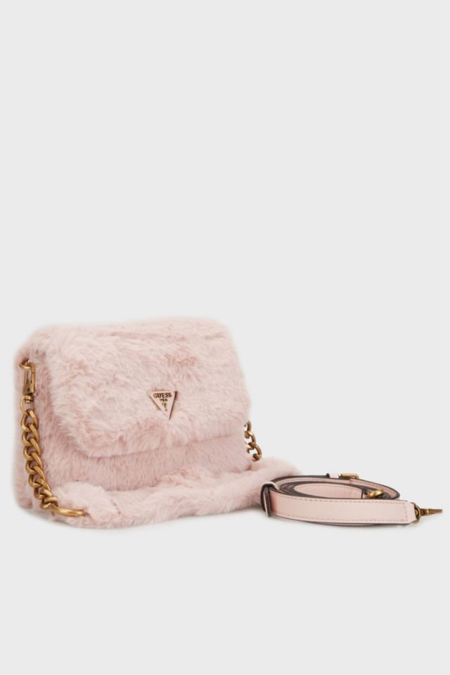 Guess Samia Yapay Kürk Çapraz Çanta Pembe