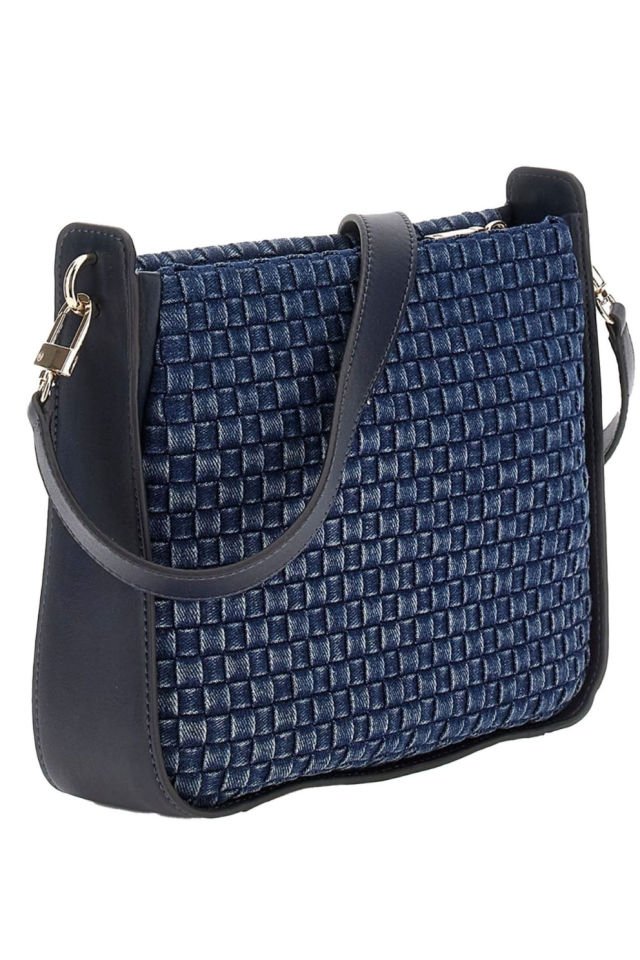 Guess Kot Dokuma Omuz Çantası Mavi