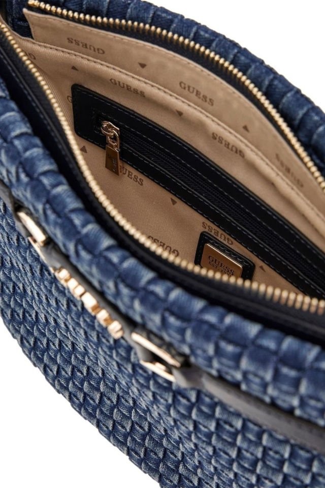 Guess Kot Dokuma Omuz Çantası Mavi