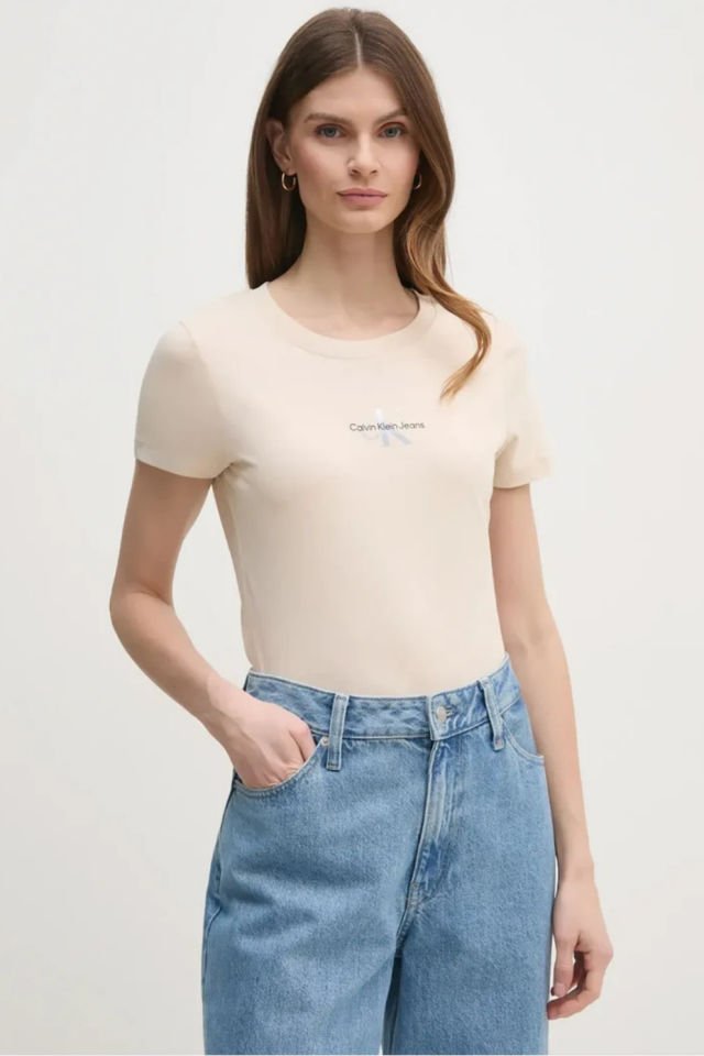 Calvin Klein  Degrade Logolu Tişört Bej