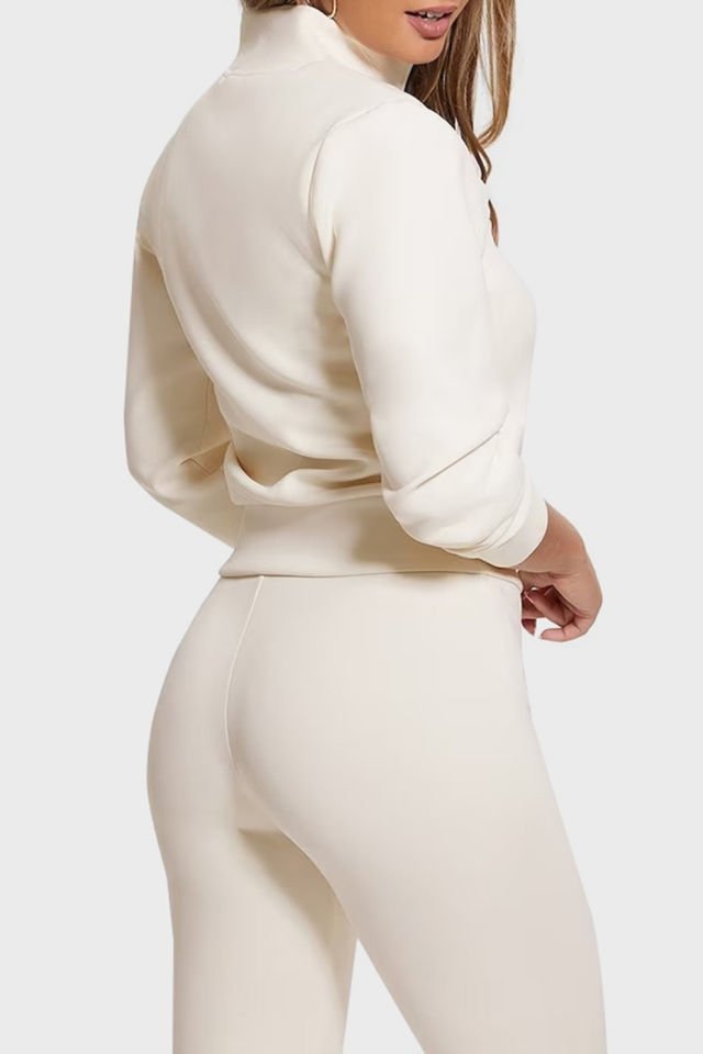 Guess Ann Pamuklu Regular Fit Dik Yaka Bayan Sweat Krem