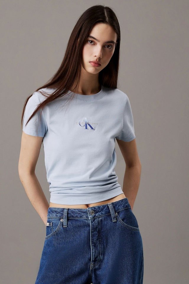 Calvin Klein  Degrade Logolu Tişört Mavi