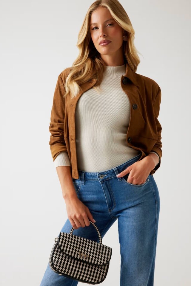 Guess Mirema Hasır Mini El Çantası Siyah