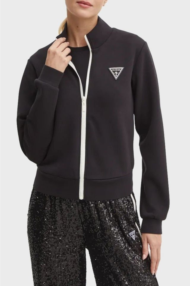 Guess Ann Pamuklu Regular Fit Dik Yaka Bayan Sweat Siyah