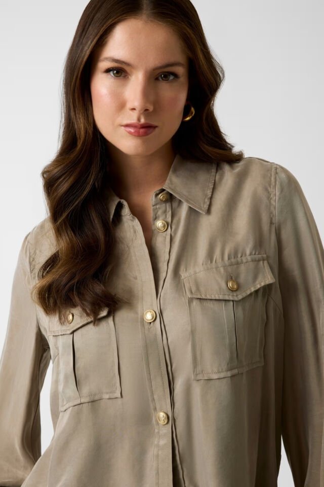 Guess Viscose Karışımlı Gömlek Yeşil