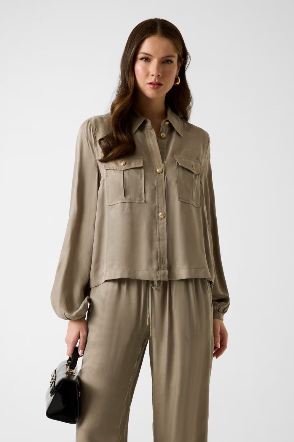 Guess Viscose Karışımlı Gömlek Yeşil