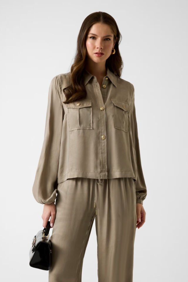 Guess Viscose Karışımlı Gömlek Yeşil