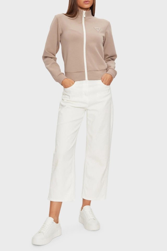 Guess Ann Pamuklu Regular Fit Dik Yaka Bayan Sweat Toprak