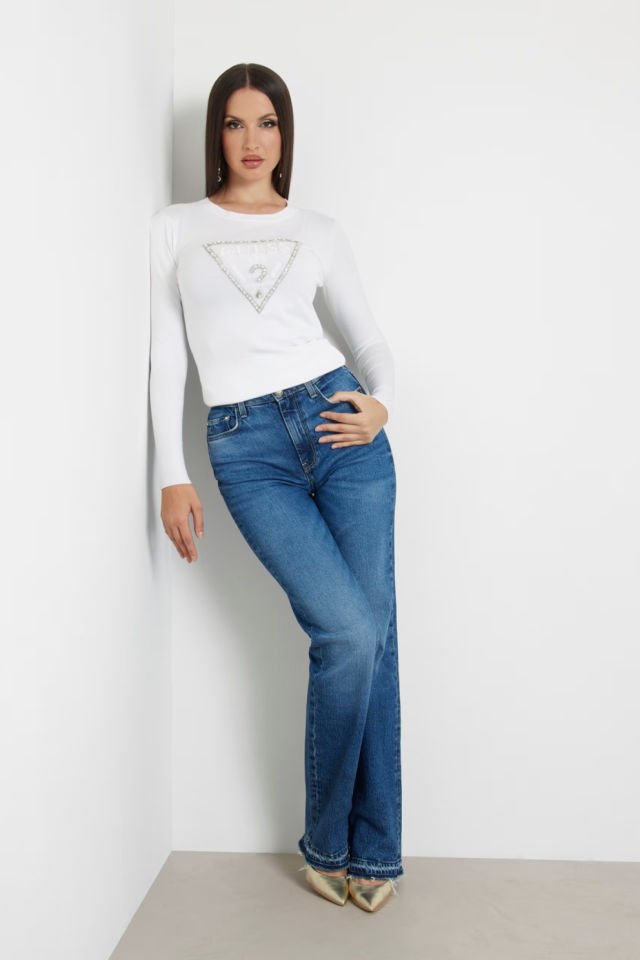 Guess Önde Taşlı Logolu Kazak Beyaz