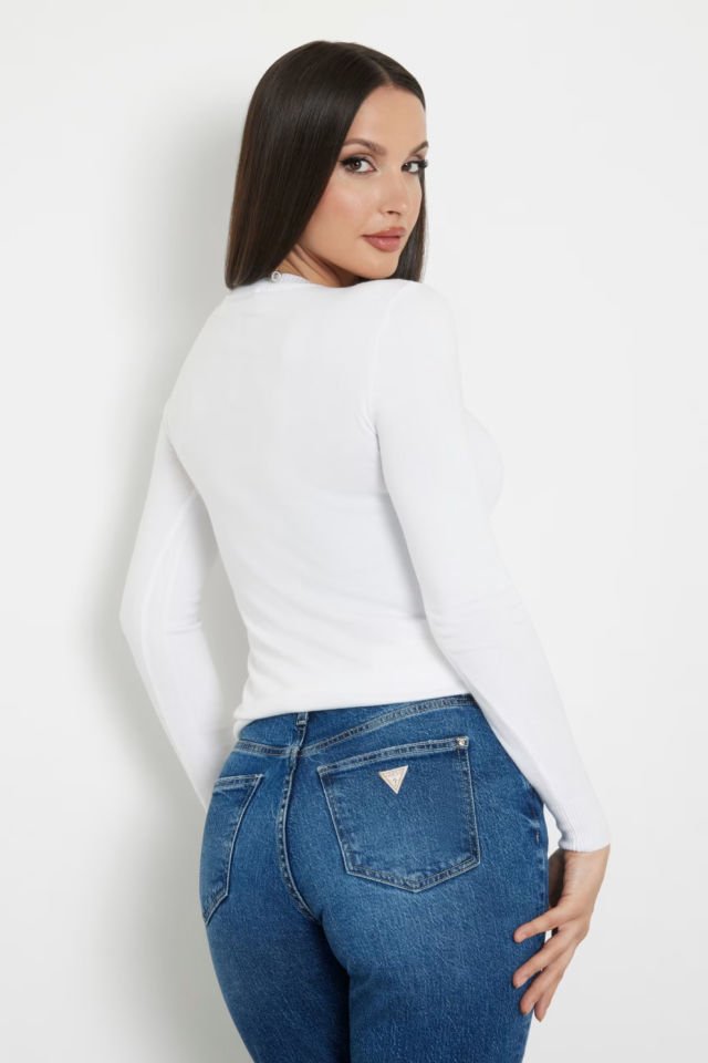 Guess Önde Taşlı Logolu Kazak Beyaz